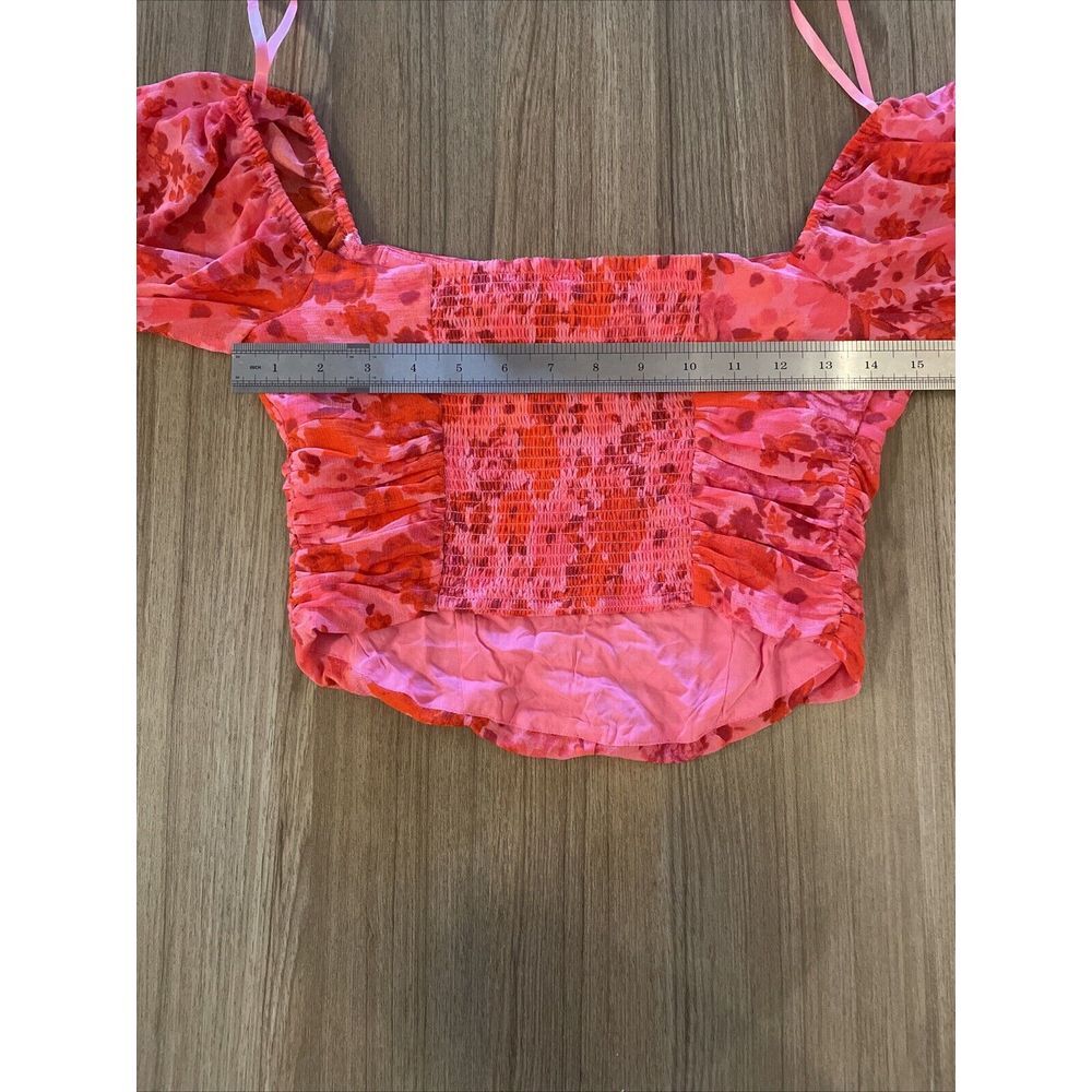 Free People Oh Lala Top Size XS Pink & Red Rose Ruched Shirred NWOT $108 - Picture 9 of 10